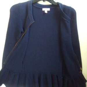 Lilly Pulitzer Karla Navy Metallic Shimmer Peplum Zip Cardigan medium M Blue